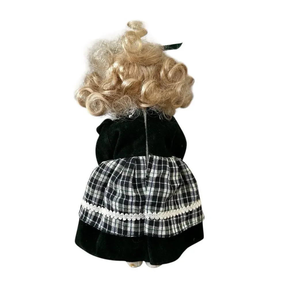 Vintage Porcelain Doll Lot Set of 2 Plaid Dresses Collector Decor